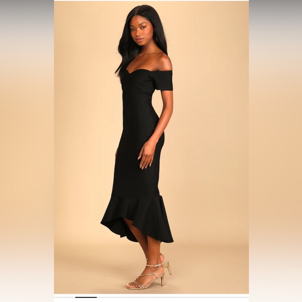Lulu's Black Off-Shoulder Midi Dress